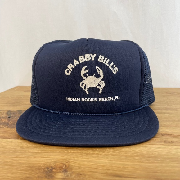 Crabby Bill’s Indian Rocks Beach, FL Navy Gold Medal Trucker Hat NEW - Picture 1 of 9